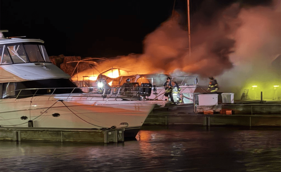 Boat on fire at the dock