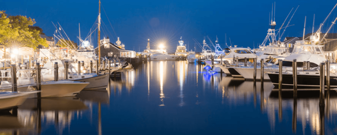 lights lighting up a waterway at night