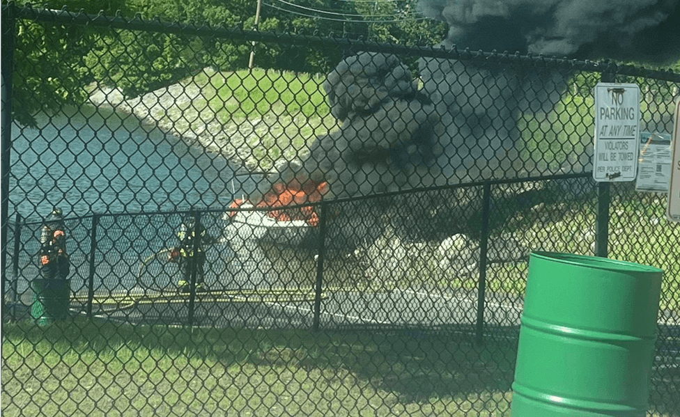 A boat explosion near docking ramp