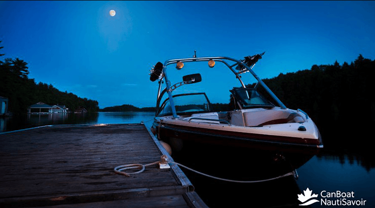 boat docked at night