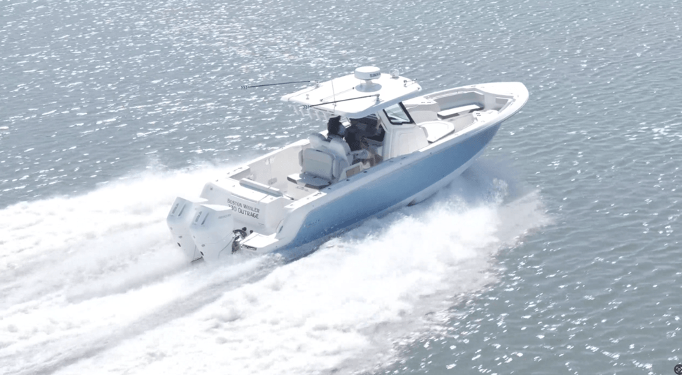 Boston Whaler 330 Outrage running on water