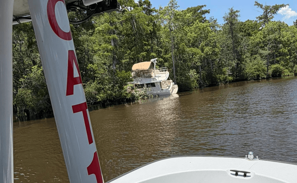 A boat crashed into the woods