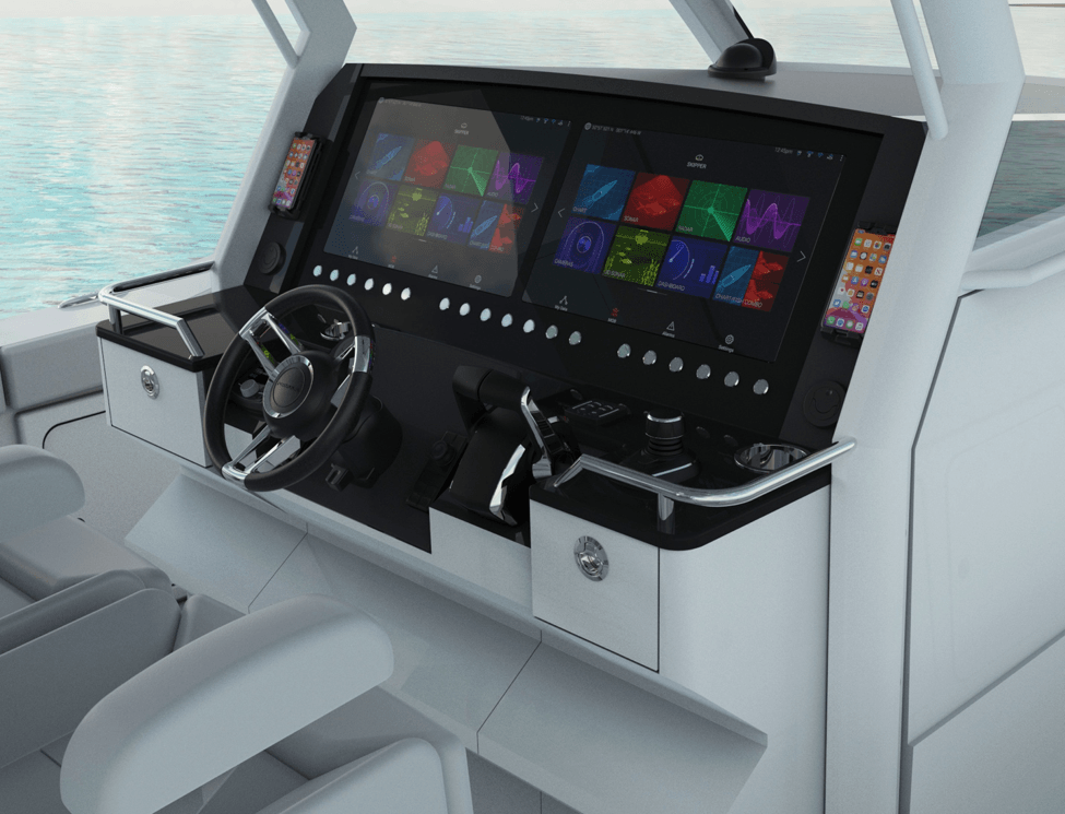Large Helm consoles on the Formula 387 CCF