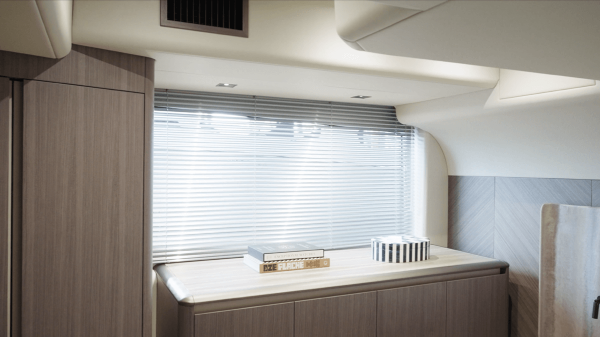 Starboard vanity. Note the full-length windows that are just above the waterline