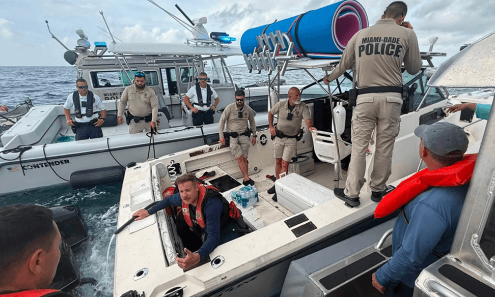 Rescue crew assisting a boater