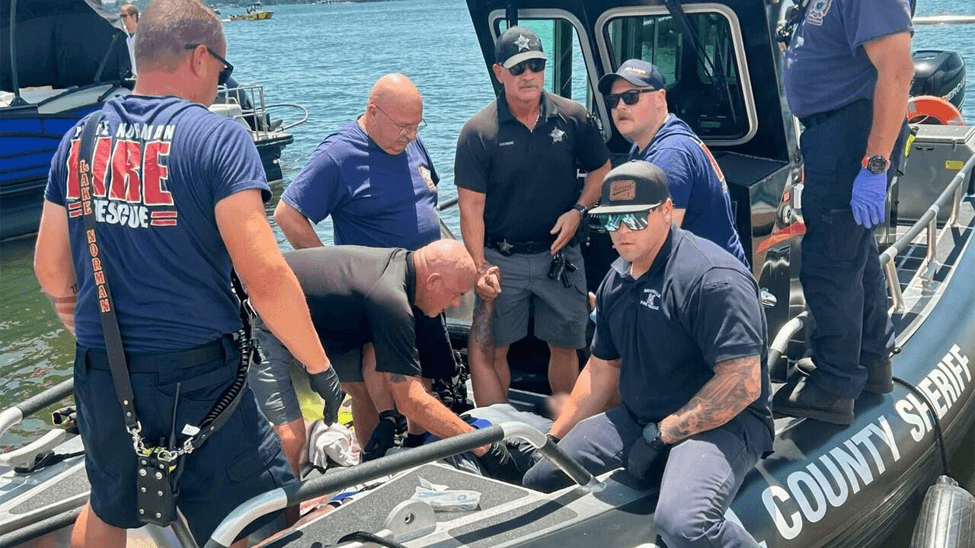 Rescue crew helping a boater