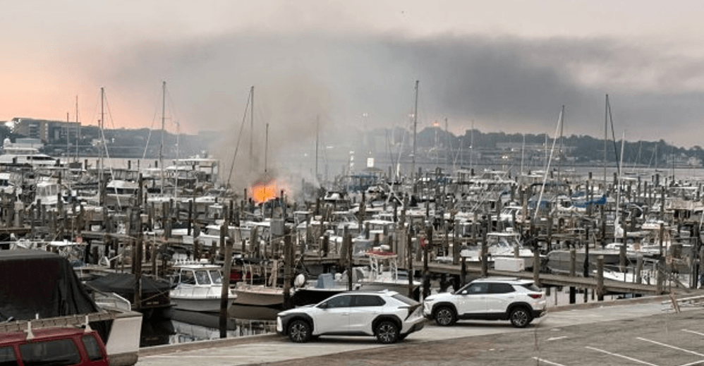 Fire at a marina