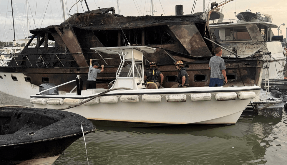 Damaged and burned boat