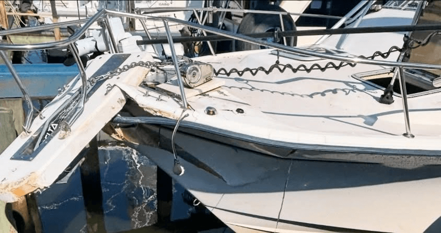 A broken boat at the dock
