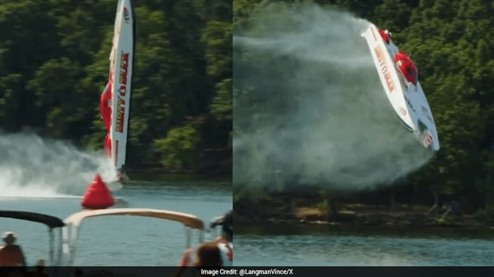Boat flying through the air