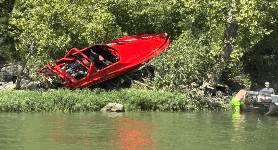 Boat crashed in trees