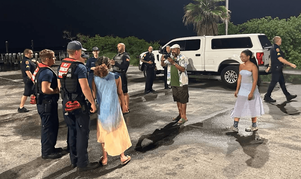 A rescue crew taking a pic