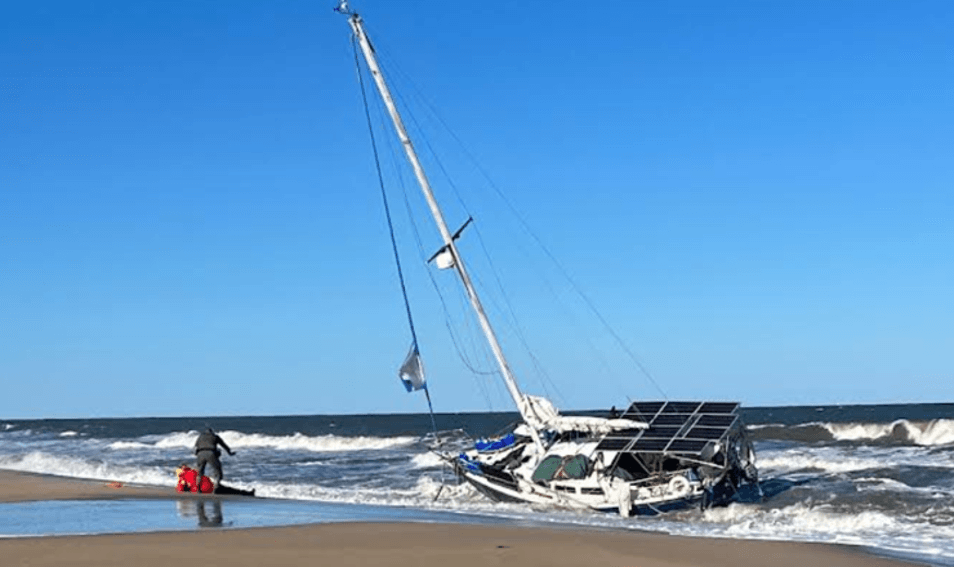 A grounded sailboat
