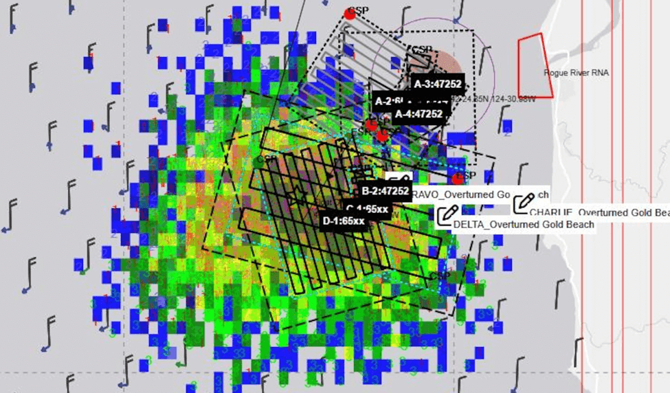Coordinates of capsized boat