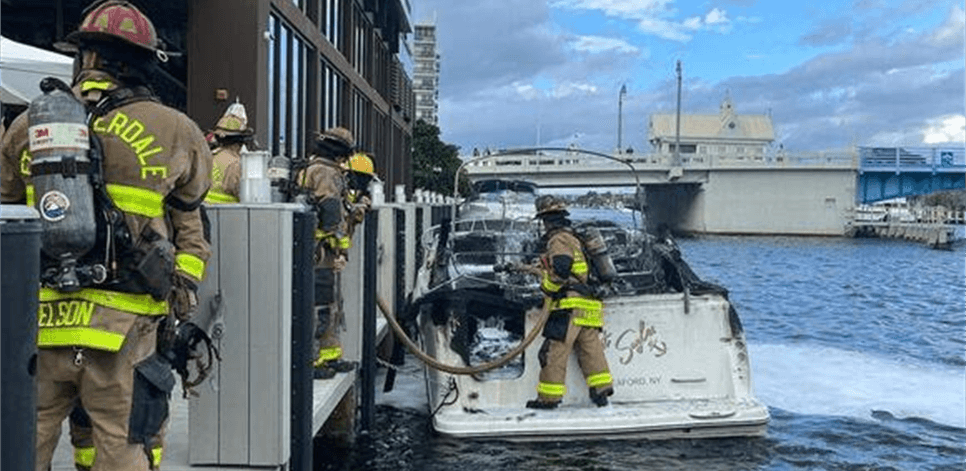 Firefighters on a boat