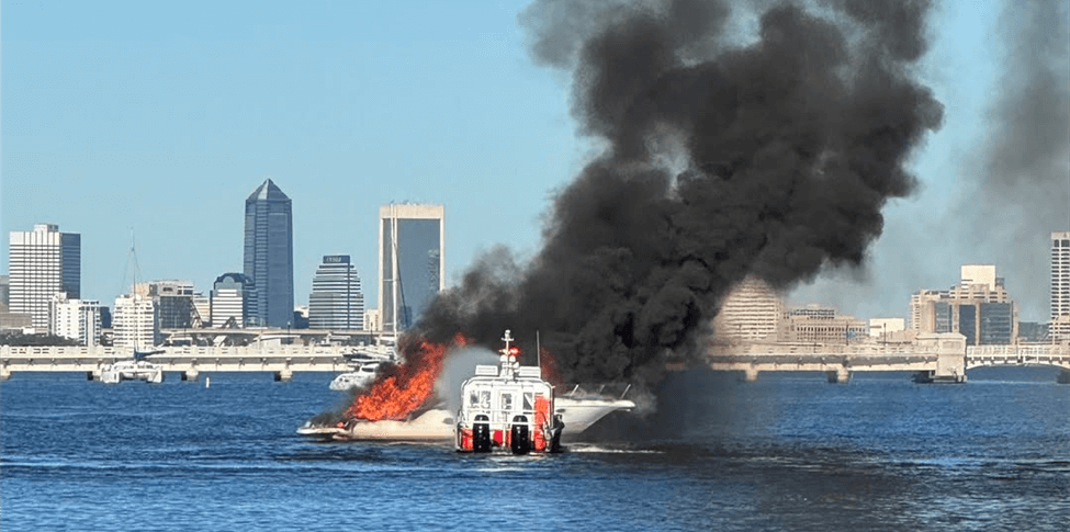 Boat on fire in a River