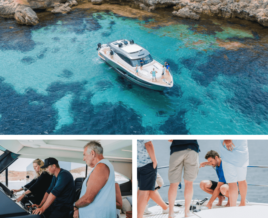 Dealer Principal Ryan Lloyd and Senior Marine Technician Stuart Eddy dedicated the day to building each owner’s confidence, showing them how to harness the full capability of their Riviera and inspiring a sense of adventure for exploring the island