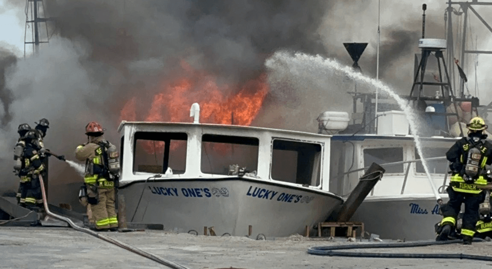 Boat on fire at a Marina