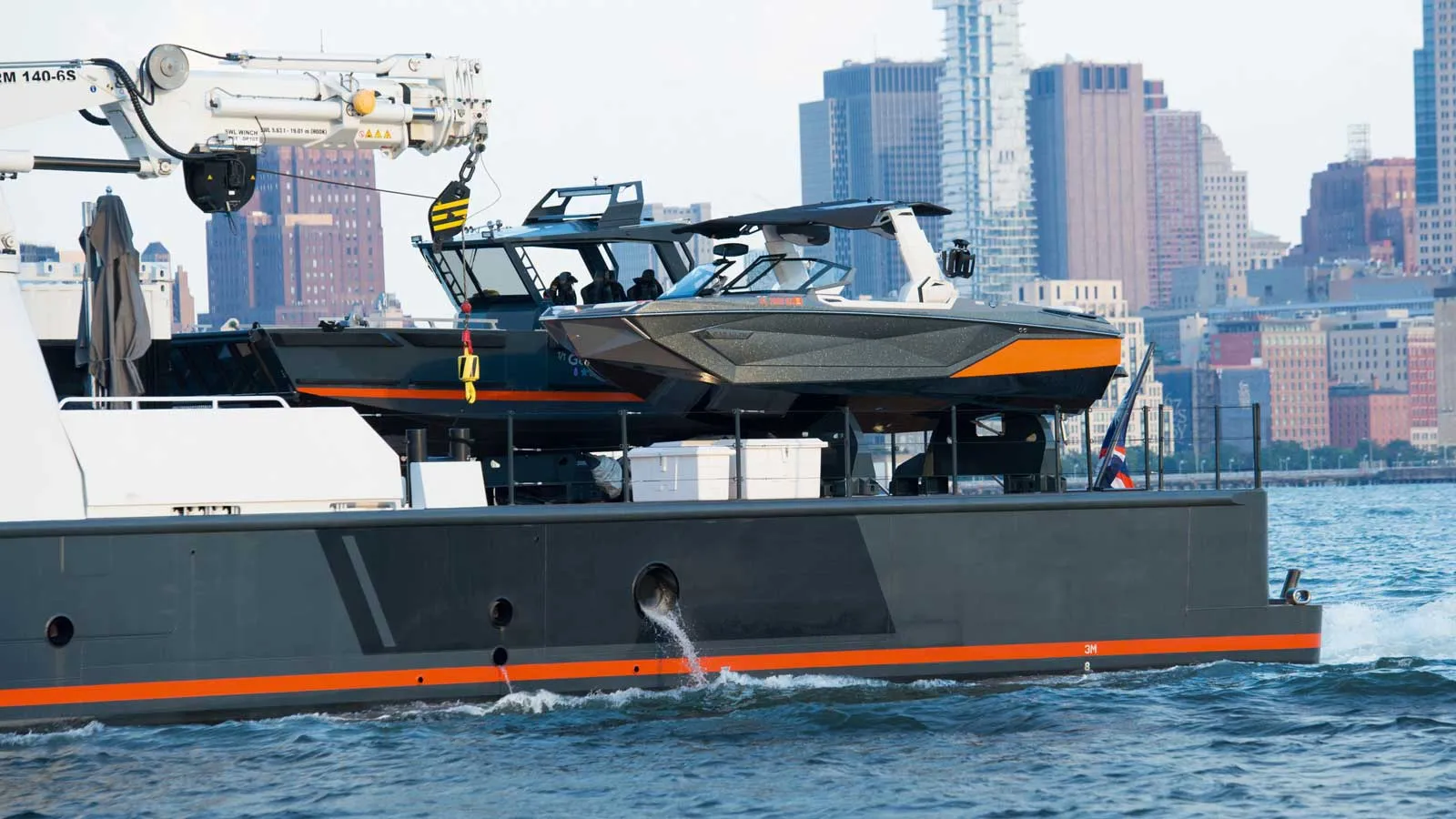 Gene Chaser’s retrofitted upper deck enclosure houses a lounge surrounded by transparent polycarbonate