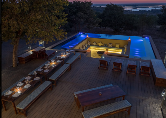 View from the Pangolin Chobe Hotel, with the river in the distance