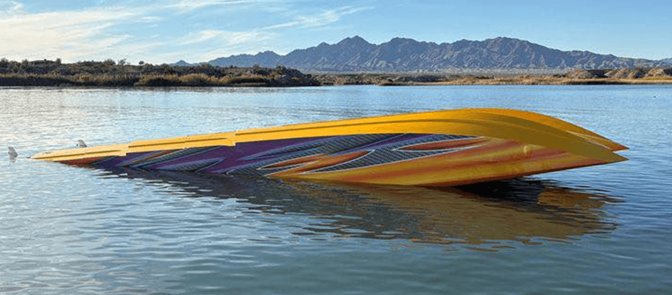 Boat flipped over at a sandbar
