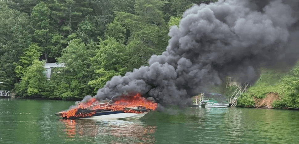 A boat that exploded after refueling on Northeast Georgia’s Lake Nottely ultimately sank