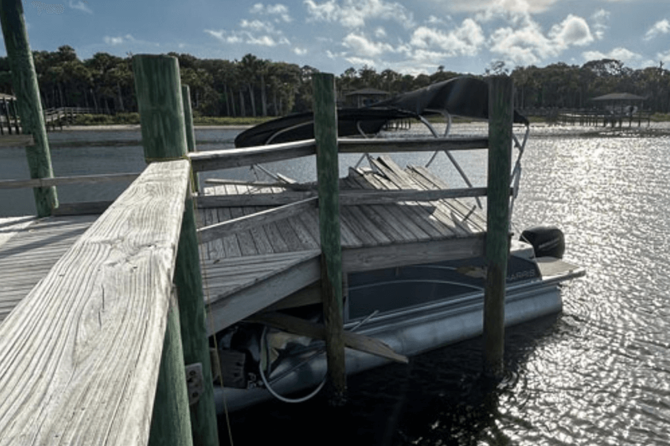 A pontoon boat collided with a dock on the Intracoastal Waterway in Florida, injuring two occupants