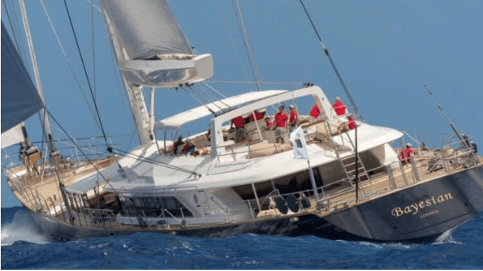 Bayesian on the water, she had a low freeboard and sleek lines