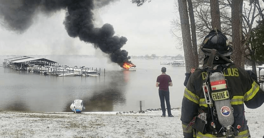 Boa on fire in a Lake