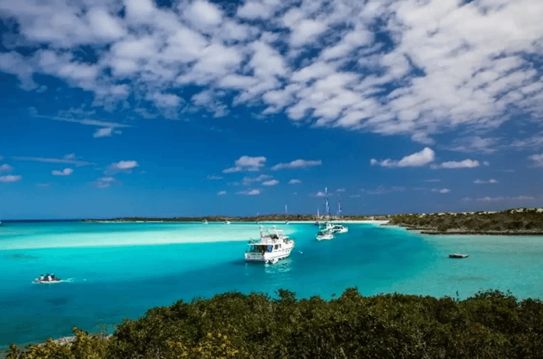 Boats anchored in Exuma Cays
