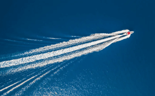 aerial view of boat in ocean