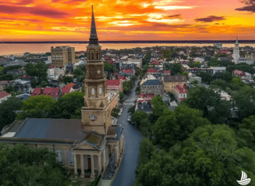 Sunset over historical buildings
