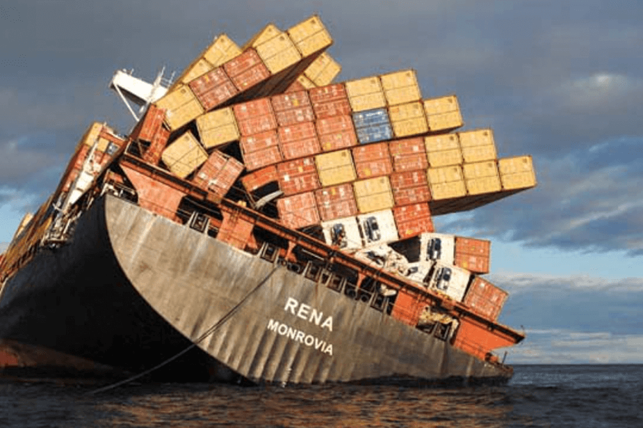 Containers being transported by sea