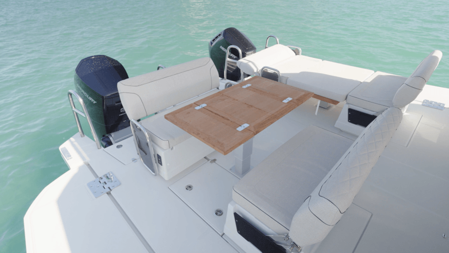 lounging area and boat engines 