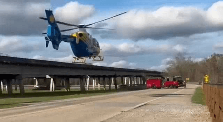 Helicopter about to land in street
