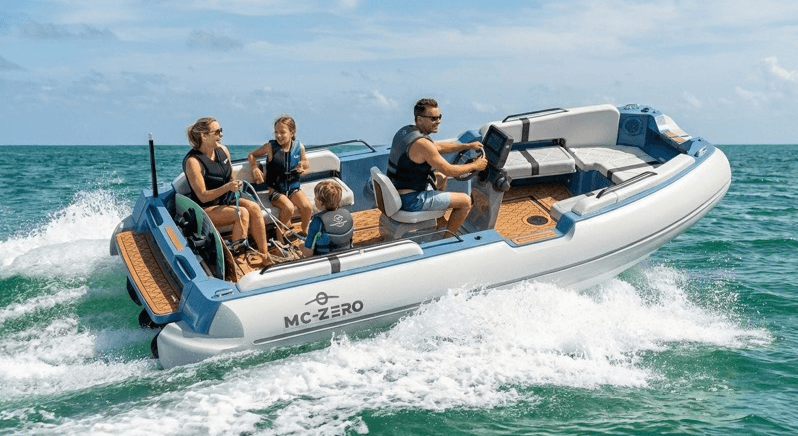 family enjoying the water on electric jet