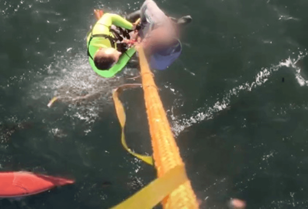 Kayaker being rescued