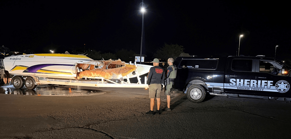 Crashed boat on a tow 