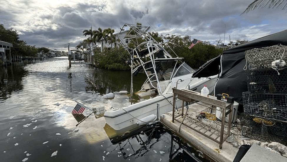 Half sunken fishing boat