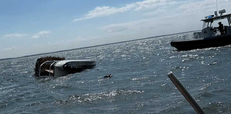 A capsized boat in ocean