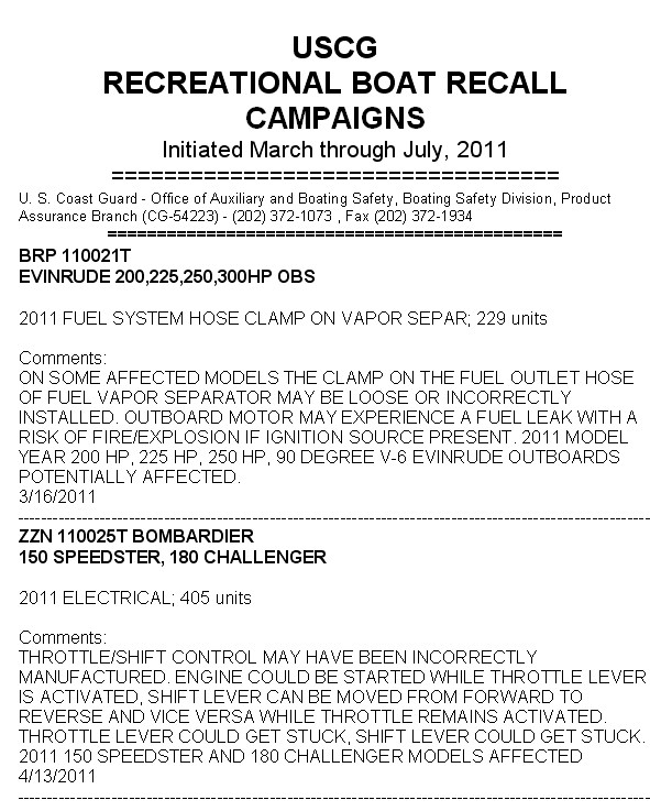 USCG RECALL