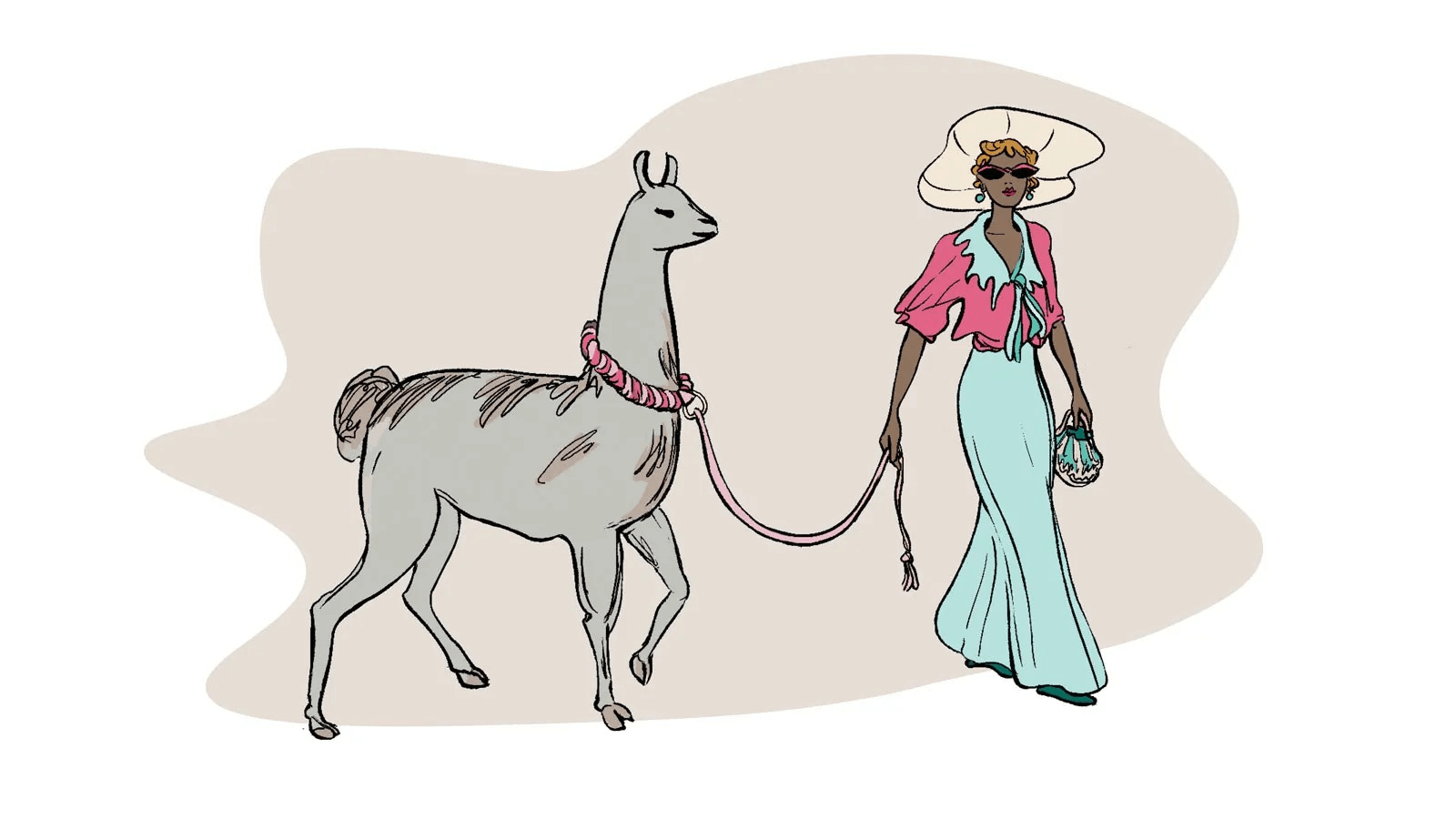 Illustration of lady with a llama