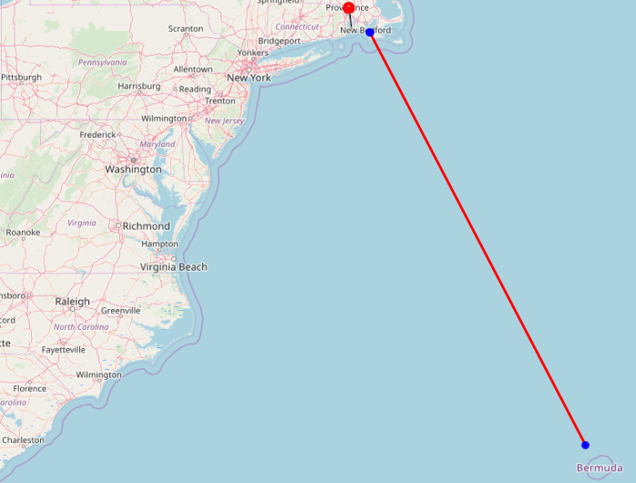 Newport to Bermuda map