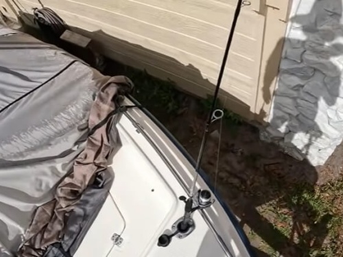 Installed fishing rod holder on bow