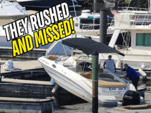 Boat goes up the side of boat ramp