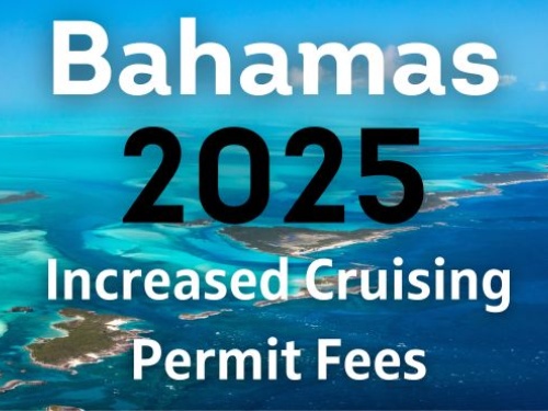 Bahamas Increased Cruising Permit Fees text over an arial image of the bahamaina islands