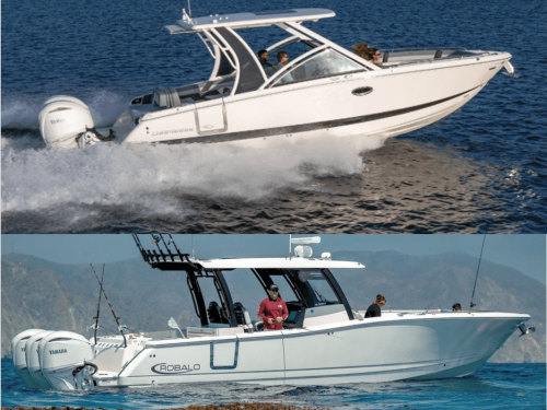 Chaparral’s 310 OSX bowrider is at the top and Robalo’s 360 center console is at the bottom