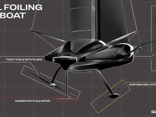 Ferrari Full Foiling sailboat illustration