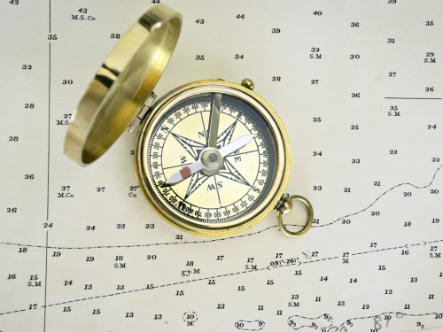 Nautical chart and compass
