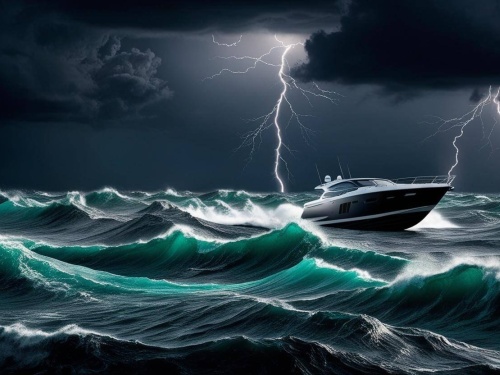 Powerboat in a storm